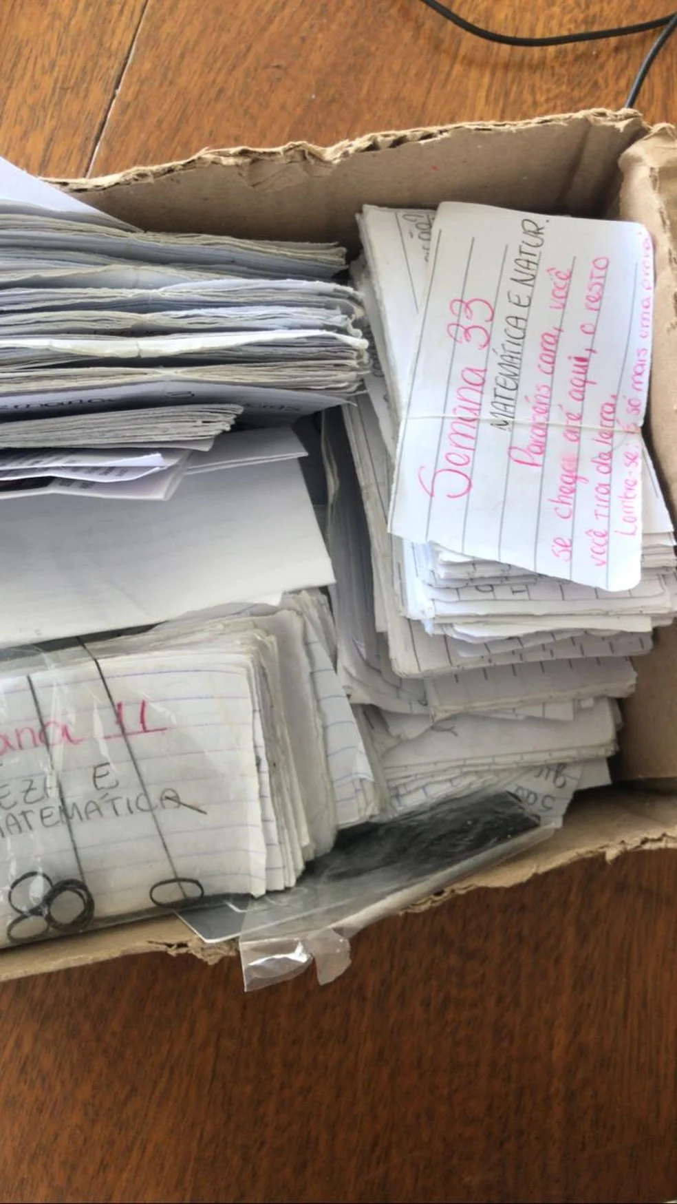 Caixa com as cartas e esquema de estudos feitas pelo estudante — Foto: Arquivo pessoal