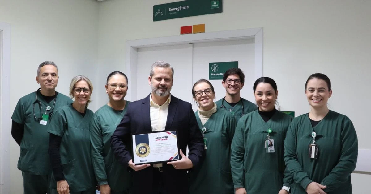 Hospital de Criciúma foi o primeiro do Brasil a receber a certificação Plena da ABRAMEDE para unidades de emergência (Foto: Unimed Criciúma, Reprodução)