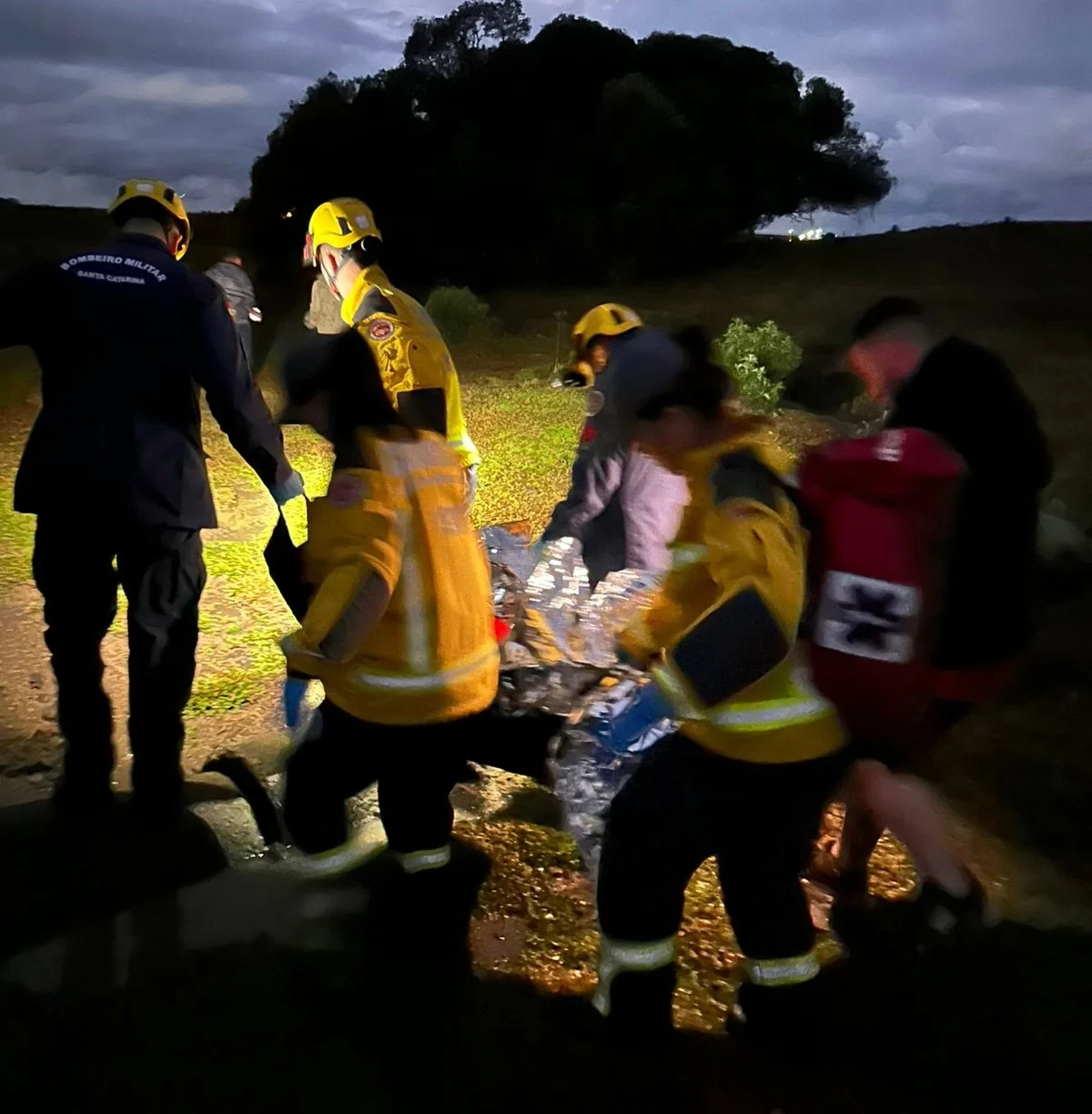 Idoso é retirado da mata durante o resgate (Foto: Corpo de Bombeiros)